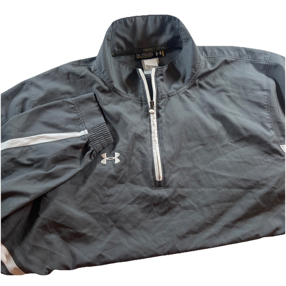 Under Armour Jacket Men‎ 2XL White Gray 1/4 Zip Windbreaker Pullover Coat